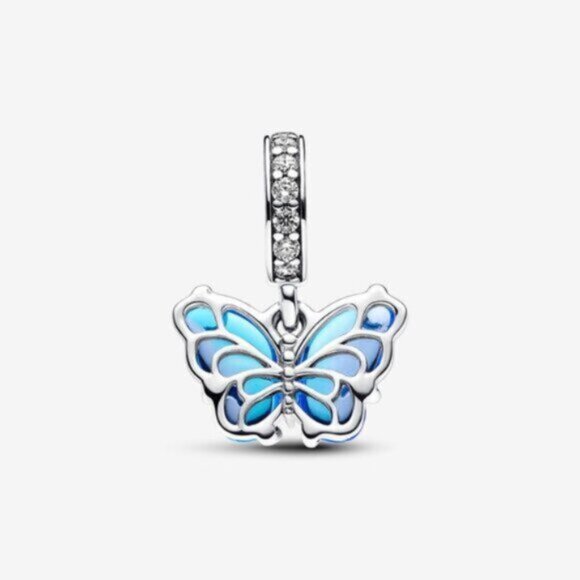 🌺Pandora Blue Murano Glass Butterfly Dangle Charm - Picture 3 of 3